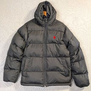 U.S. Polo Assn. Thick Puffer Jacket Men's Small Black Padded Polyester Red Logo